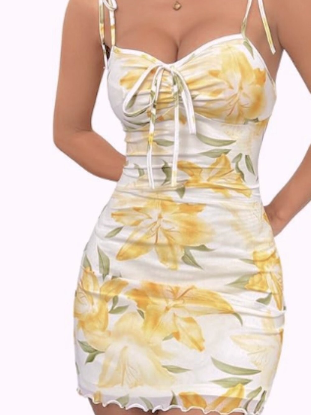 Floral Spaghetti Strap Dress Tie Knot Straps Neck Flared Spring graduation party